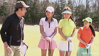 Naked Asian Girls Enjoy A Round Of Golf Together