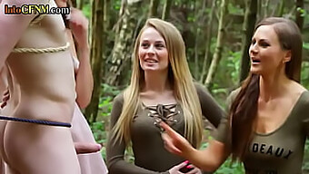 Femdom Group Dominates And Jerks Off Submissive In The Woods